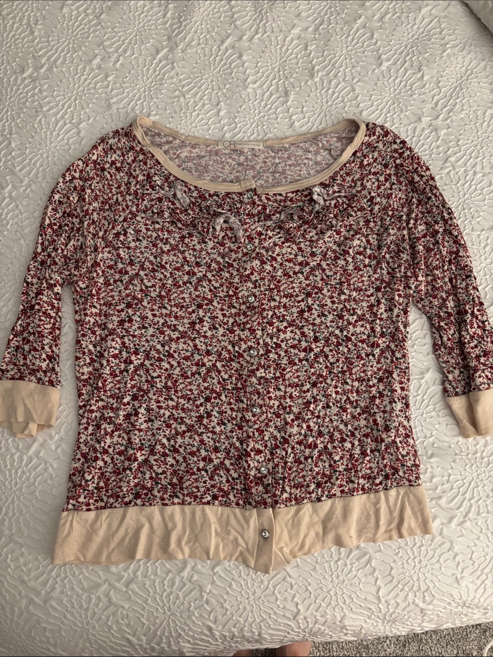 Women’s Floral Button-Up Top in Cream and Red